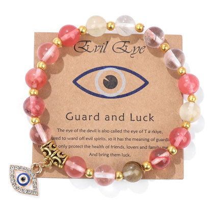Natural Stone Evil Eye Beaded Bracelet - Watermelon