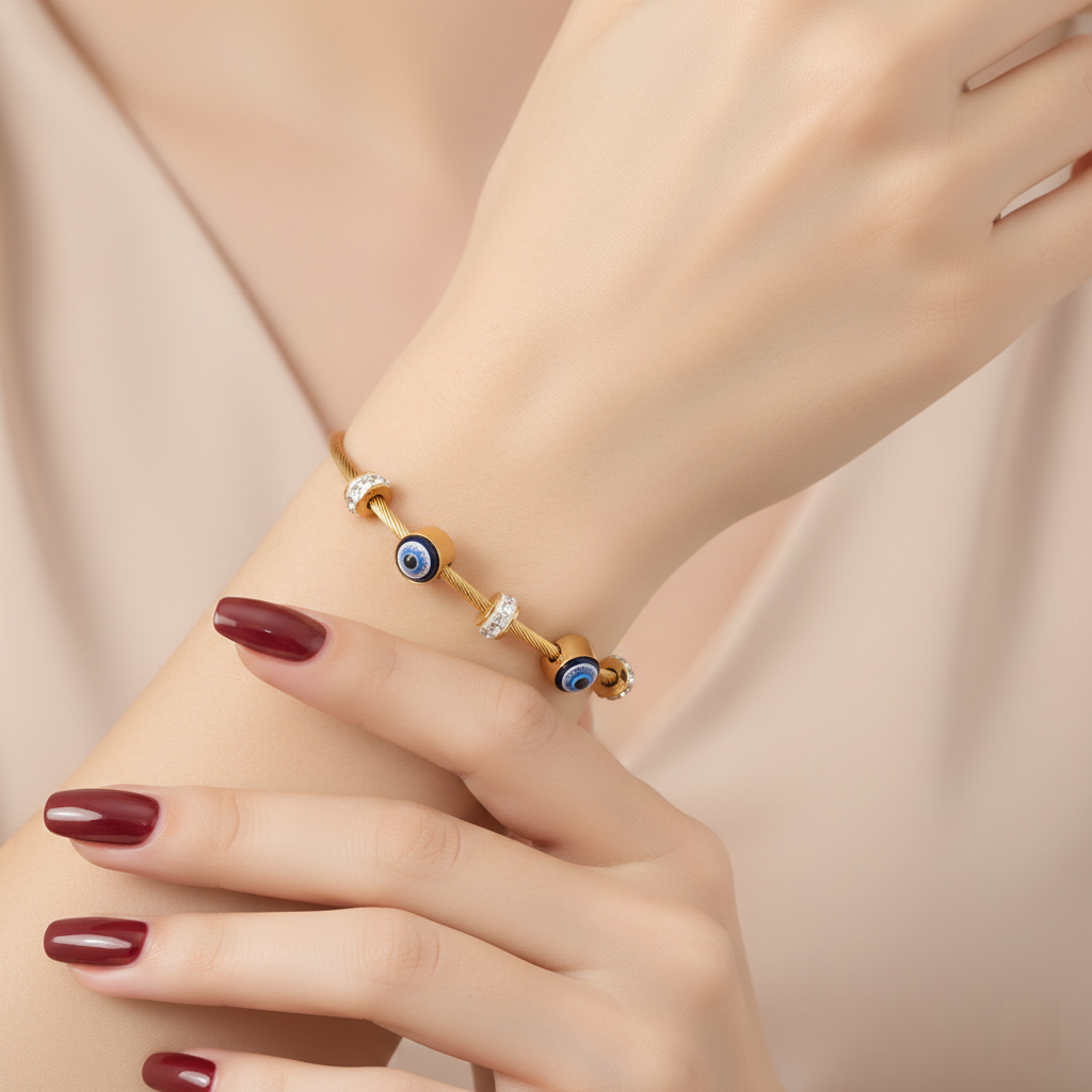 Devil’s Eye 18K Gold Plated Rhinestone Stainless Steel bangle