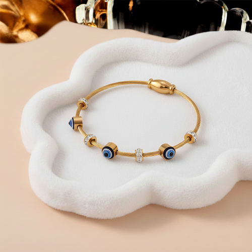 Devil’s Eye 18K Gold Plated Rhinestone Stainless Steel bangle