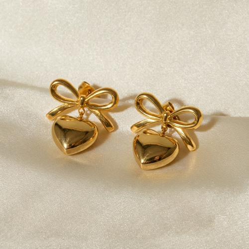 Bow Golden Heart Earrings – Stainless Steel 18k Gold Plated Earrings