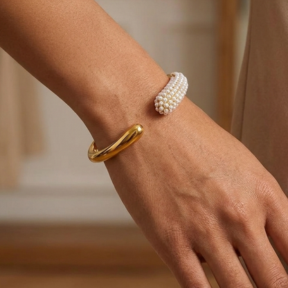 Pearl Bangle - 18K Gold Plated Stainless Steel