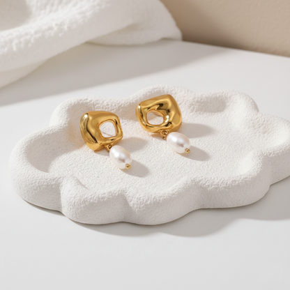 Boucles d'oreilles pendantes Perle Or Fondu – Acier inoxydable plaqué or 18 carats