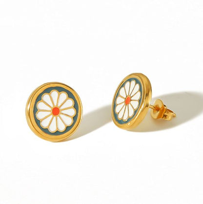 Daisy Flower Stud Earrings – 18K Gold Plated Stainless Steel