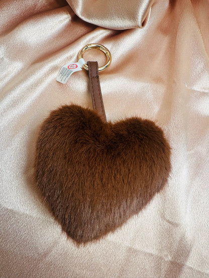 Brown Fluffy Heart Keychain | Soft Bag Charm Accessory