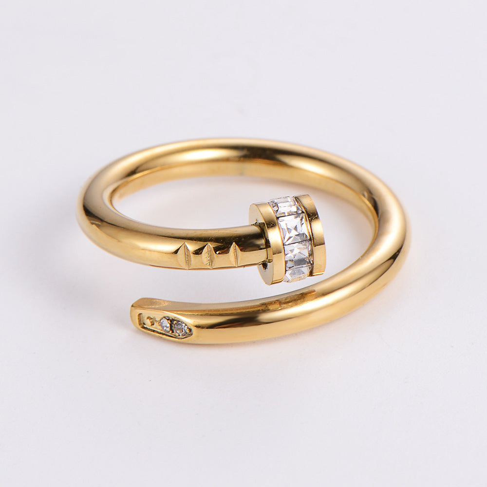 Radiant Inlay Diamond Ring - Stainless Steel Statement Band