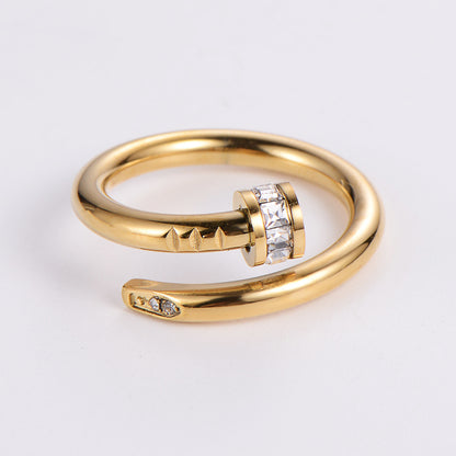 Radiant Inlay Diamond Ring - Stainless Steel Statement Band