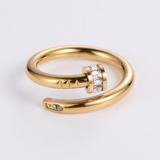 Bague en diamant incrusté rayonnant – Bande remarquable en acier inoxydable
