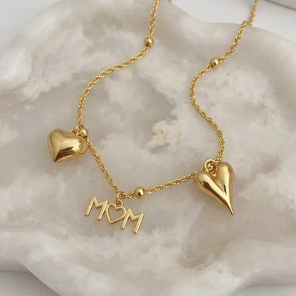 Mom Heart Charm Necklace – 18K Gold Plated Stainless Steel