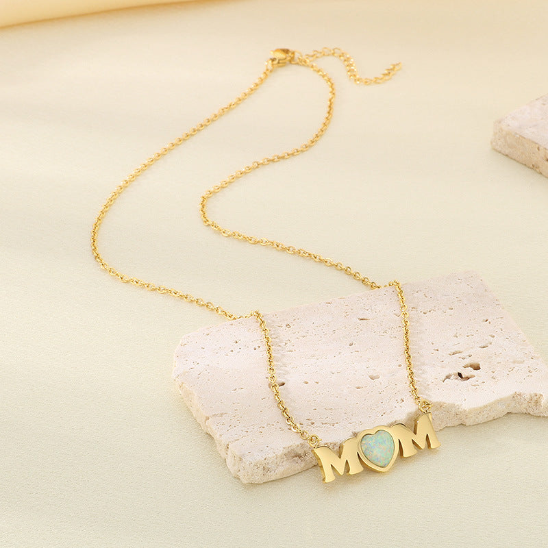 Opal Heart MOM Necklace – 18K Gold Plated Stainless Steel