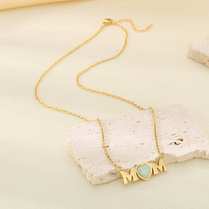 Opal Heart MOM Necklace – 18K Gold Plated Stainless Steel
