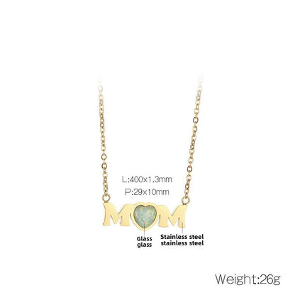Opal Heart MOM Necklace – 18K Gold Plated Stainless Steel