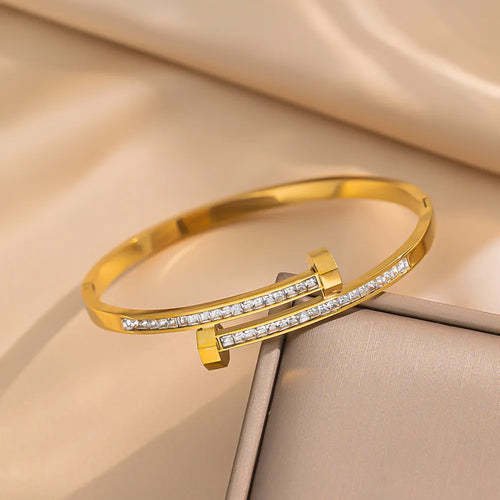 Double Nail Bangle - 18K Gold Plated Stainless Steel