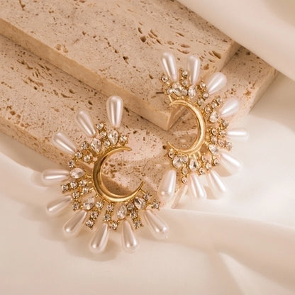 Elegant C-Shape Inlay Stainless Steel & Titanium Pearl Zircon Ear Studs