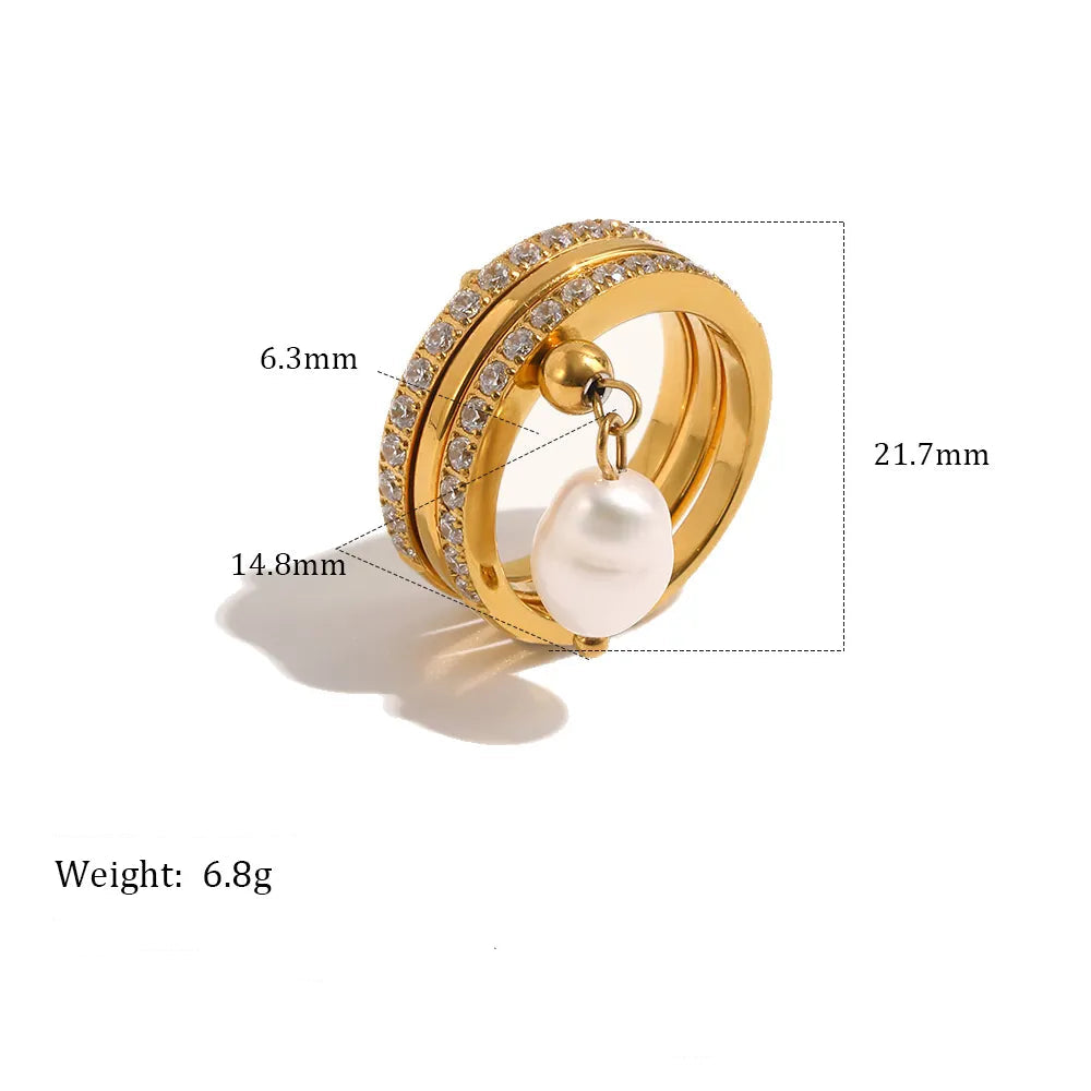 Gold Plated Pearl Tassel Ring - Size 7