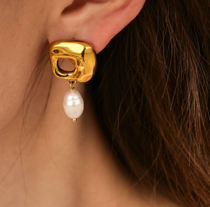 Boucles d'oreilles pendantes Perle Or Fondu – Acier inoxydable plaqué or 18 carats