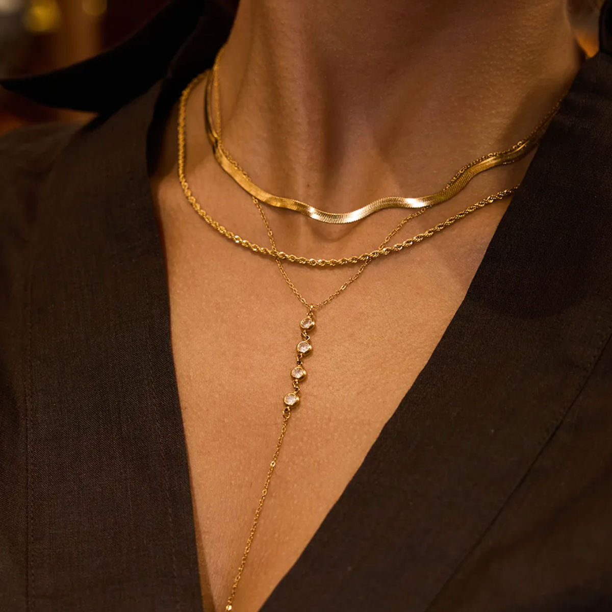 Four stone Y Shaped Necklace