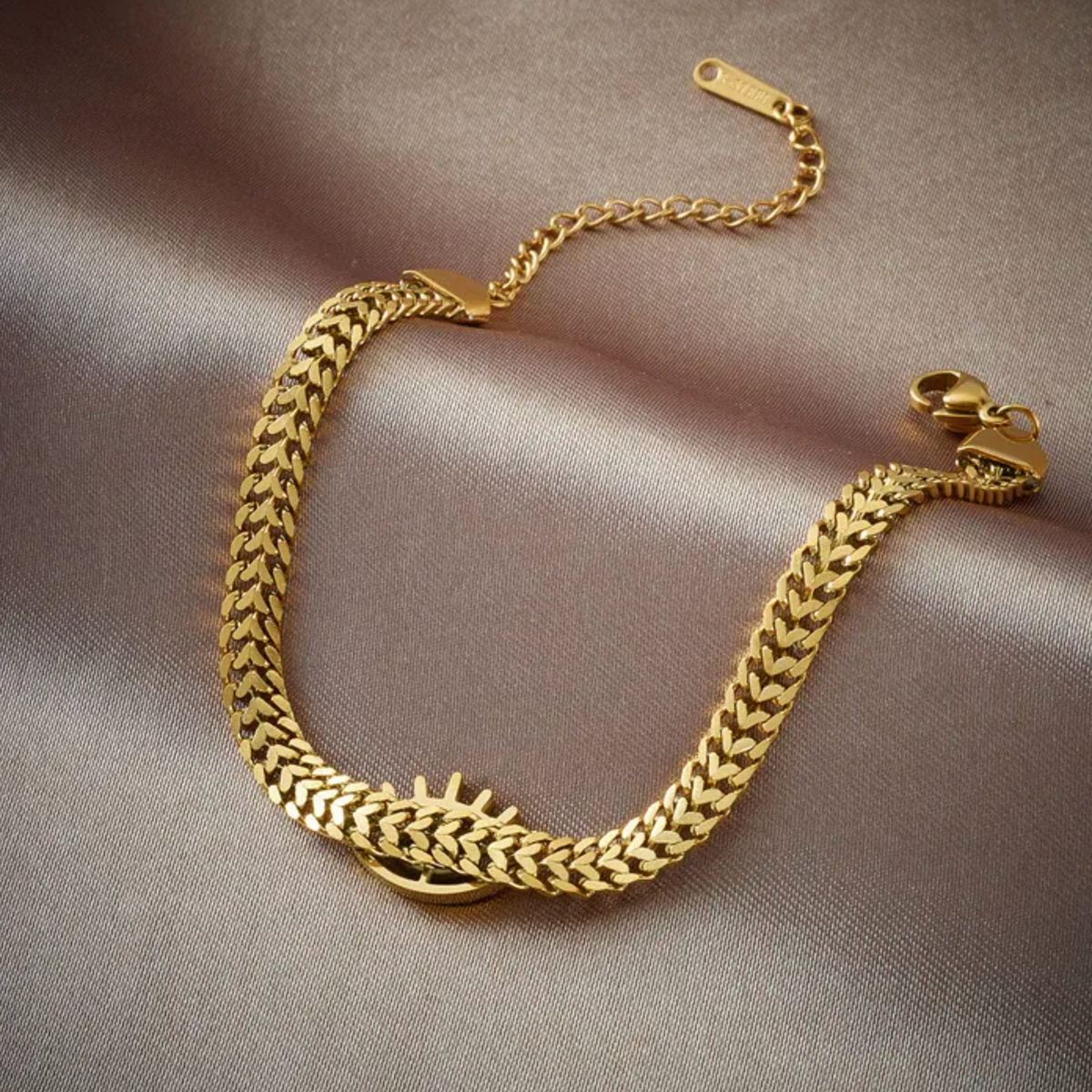 Gold Evil Eye Wheat Chain Bracelet
