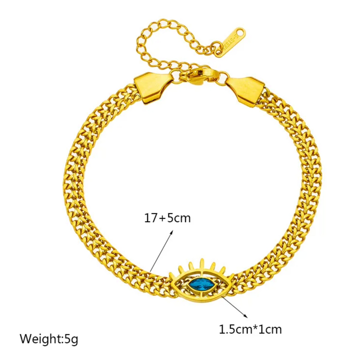 Gold Evil Eye Wheat Chain Bracelet