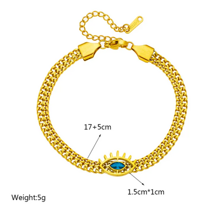 Gold Evil Eye Wheat Chain Bracelet