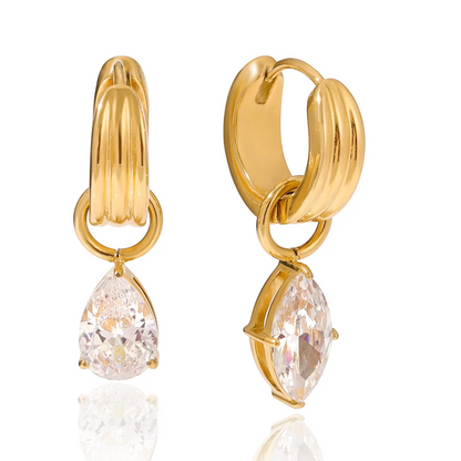 Water Drop Zircon Earrings – Gold Plated Stainless Steel