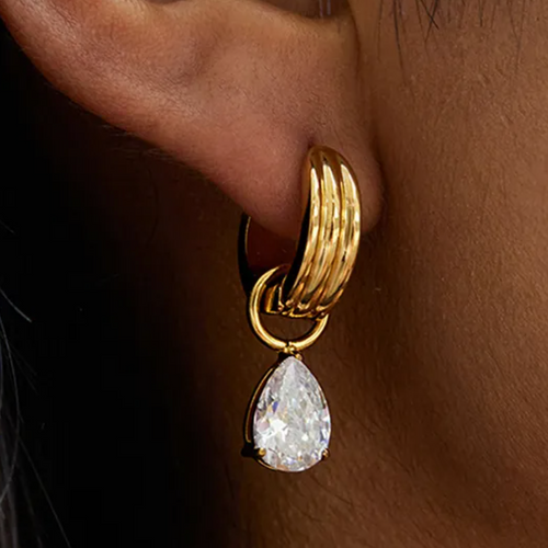 Water Drop Zircon Earrings – Gold Plated Stainless Steel
