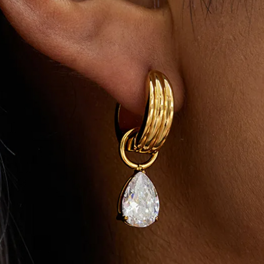 Water Drop Zircon Earrings – Gold Plated Stainless Steel
