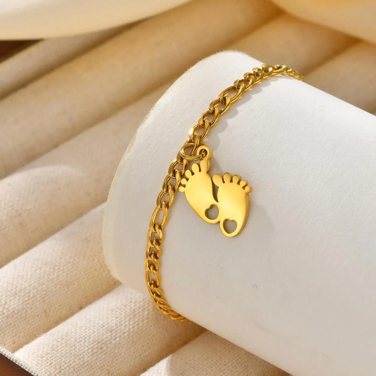 Baby Footprint Pendant Anklet – Gold Plated Stainless Steel