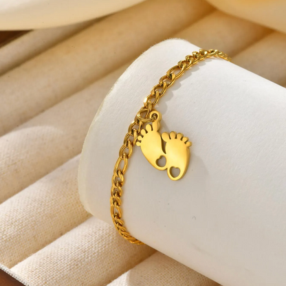 Baby Footprint Pendant Anklet – Gold Plated Stainless Steel