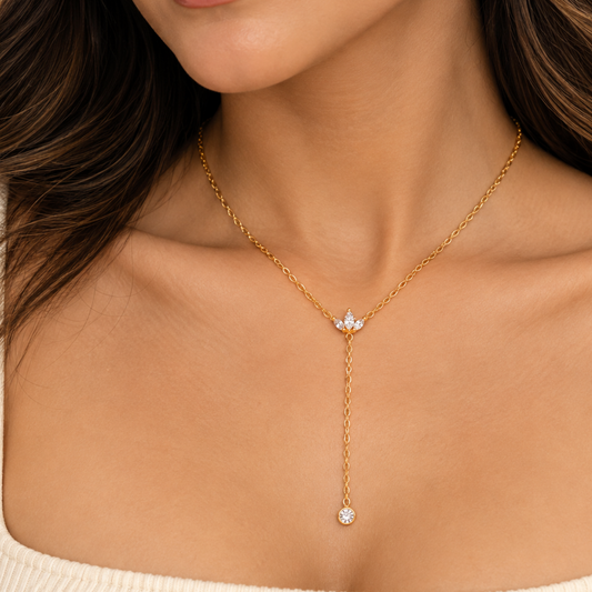 Three petal Lotus Y Shaped Necklace