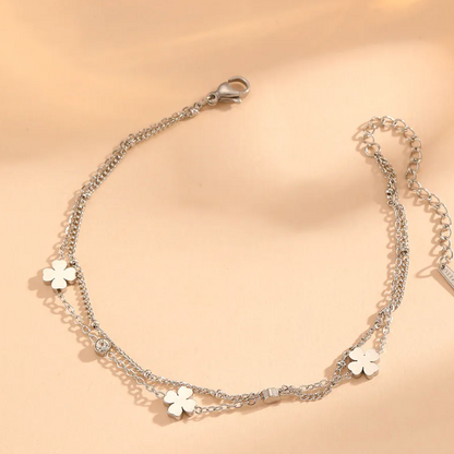 Double Layer Anklet – Four Leaf Clover Rhinestone