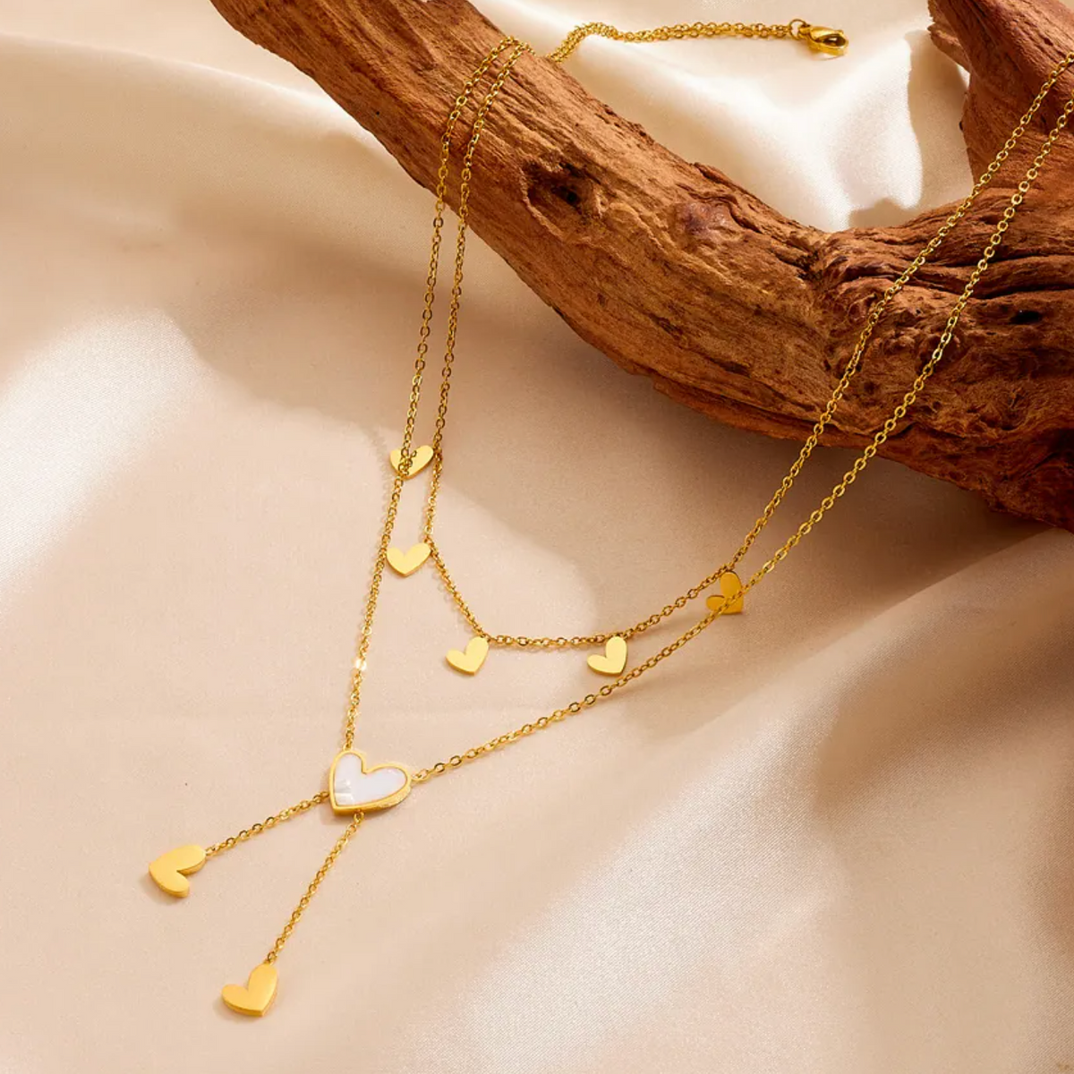 Double Layer Pearl Heart Tassel Anklet