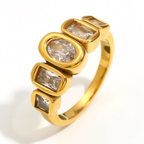 Gold Plated Croissant Heart Zircon Ring - US 7