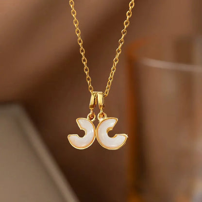 Double C Shell Rhinestone Pendant Necklace - Gold