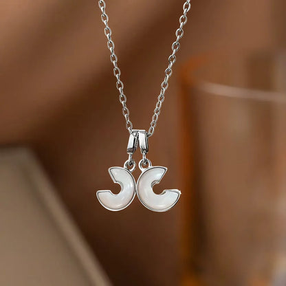 Double C Shell Rhinestone Pendant Necklace - Silver