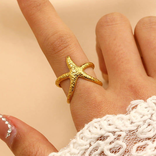 Starfish Charm Statement Ring