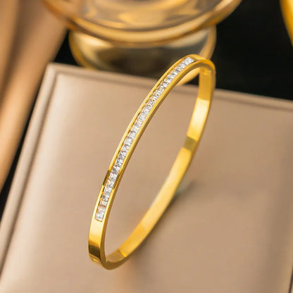 Knot Bamboo Zircon Bangle - Square Zirconia Row