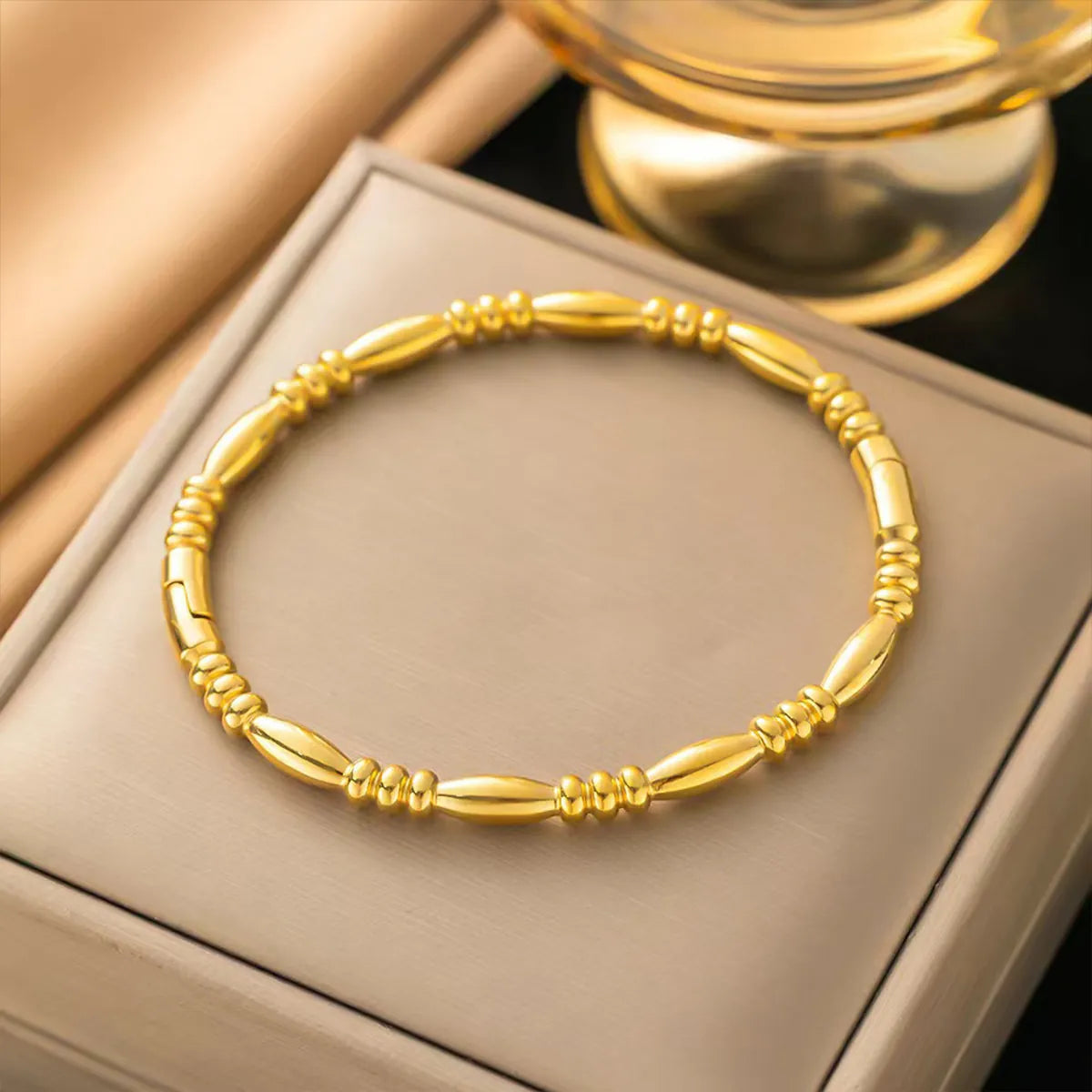 Knot Bamboo Zircon Bangle - Triple Round Bead