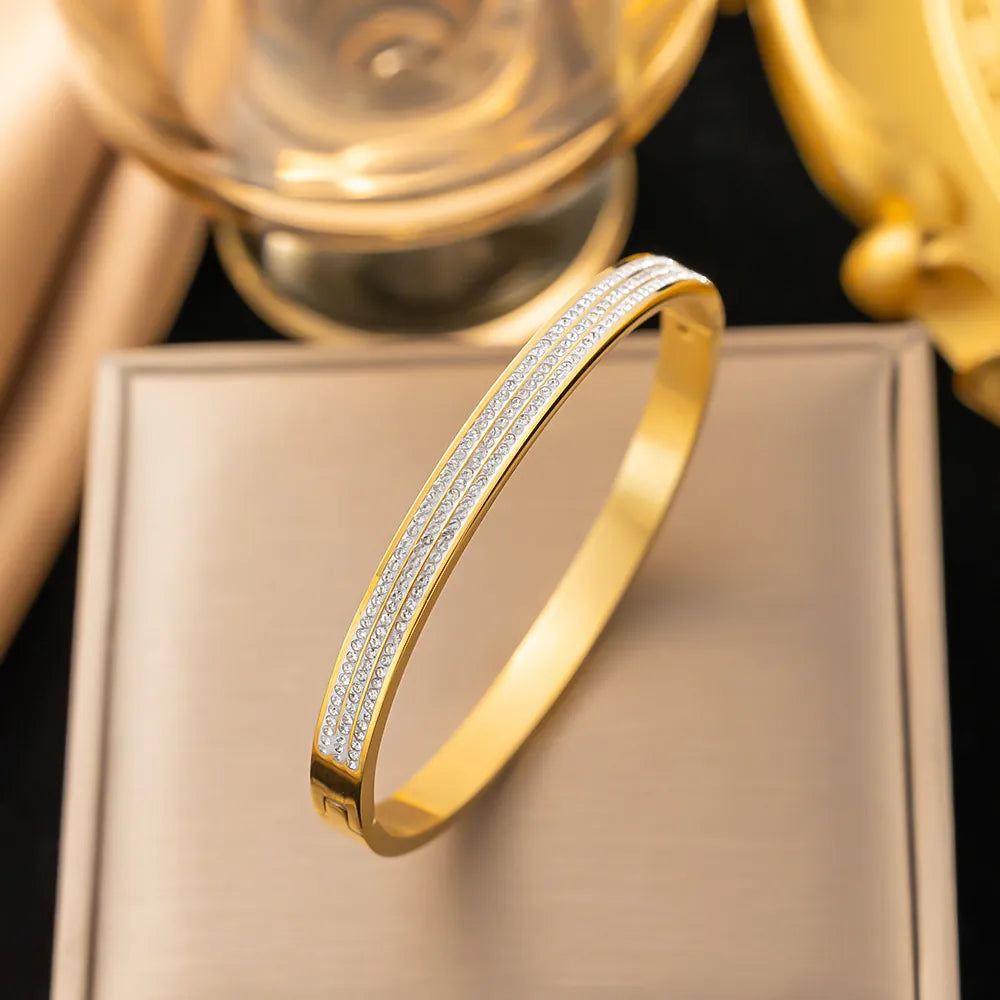 Knot Bamboo Zircon Bangle - Triple Row Round Zirconia