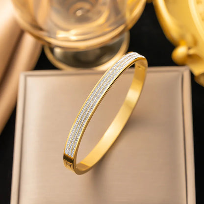 Knot Bamboo Zircon Bangle - Triple Row Round Zirconia