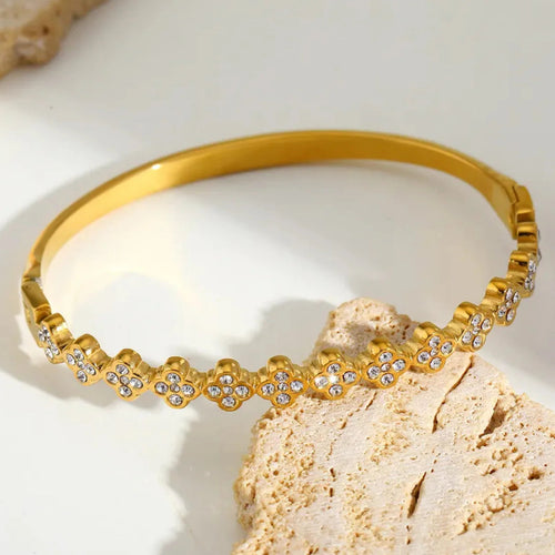 Allura Crystal Bangle - 18K Gold Plated Stainless Steel