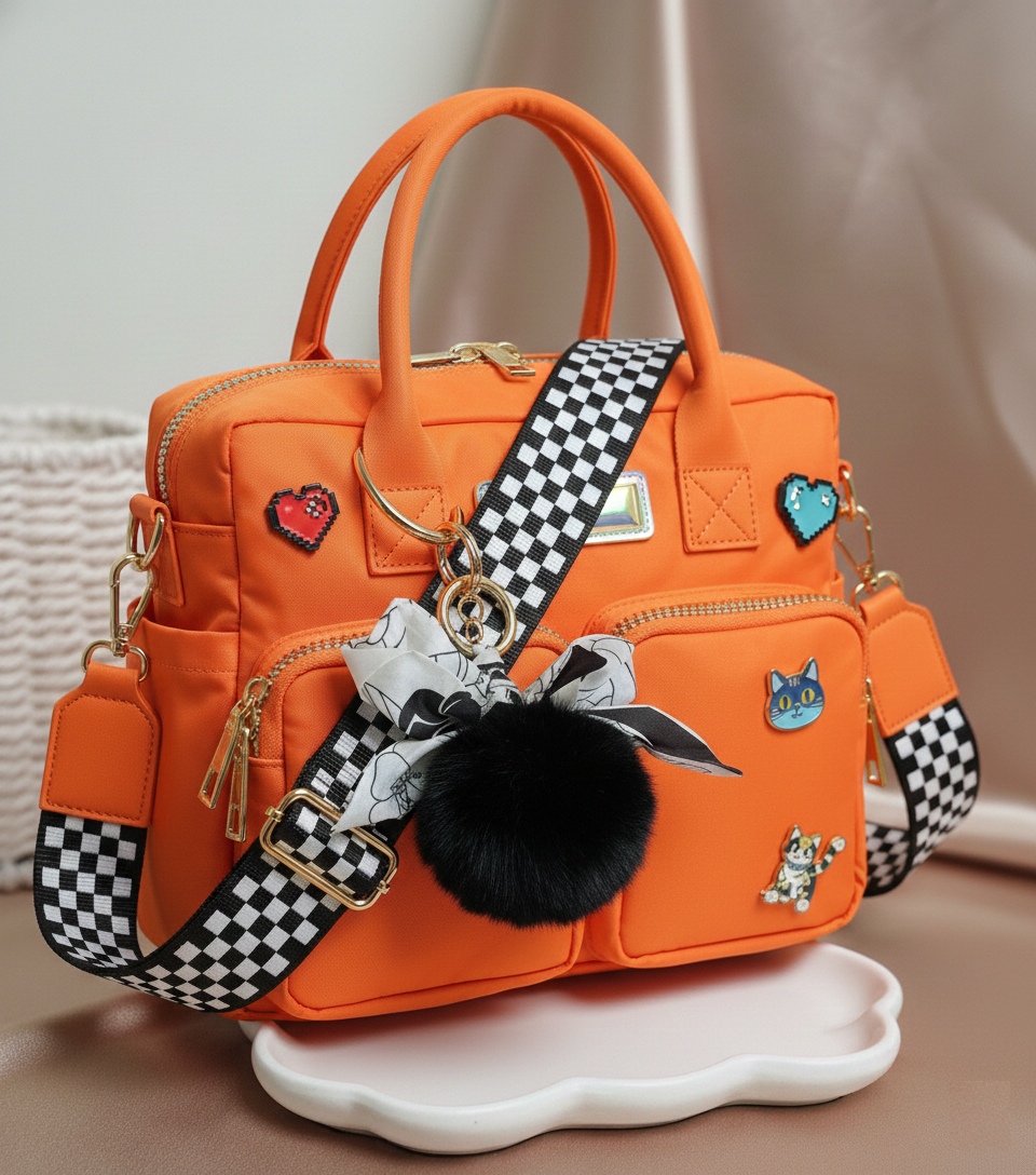 Pom Pom Bag Charm with Bow Scarf