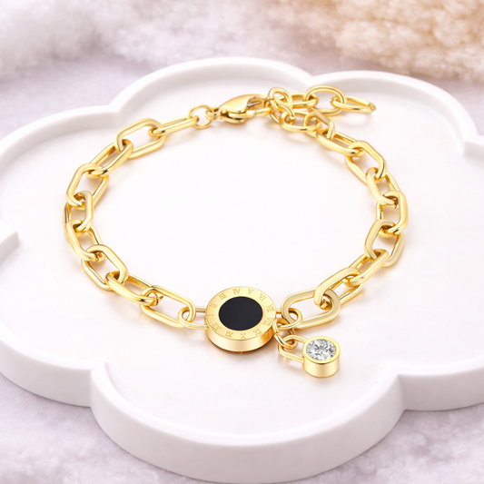Bracelet à breloques chiffres romains Eternal Link — Chaîne style gourmette ton or