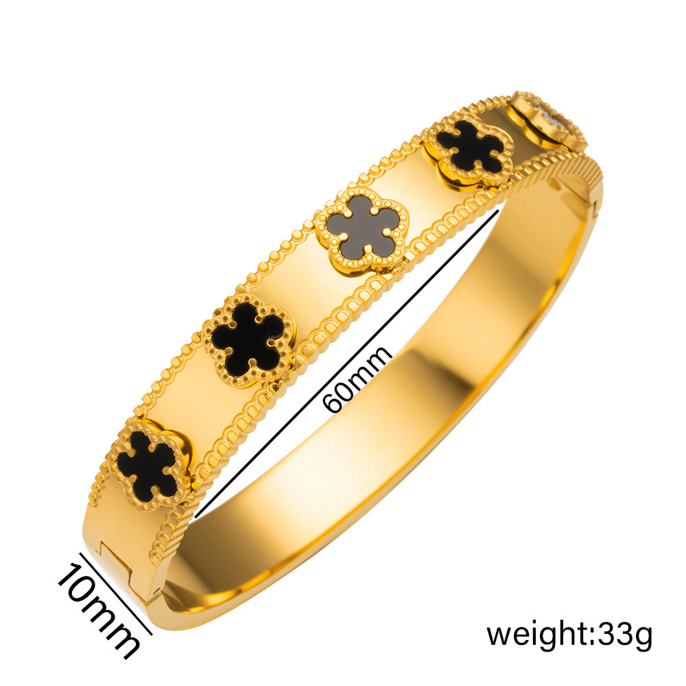 Bracelet Trèfle Lumineux – Acier Inoxydable Plaqué Or 18K