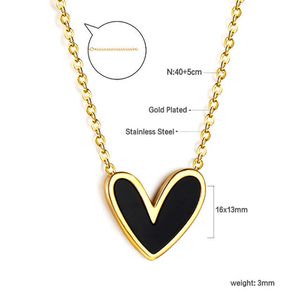 Collier pendentif cœur noir – Acier inoxydable plaqué or 18 carats