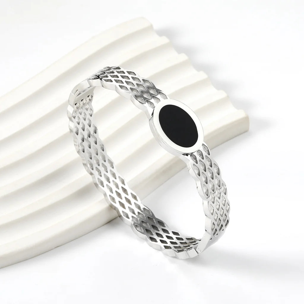Woven Stainless Steel with Black Oil Drop Bracelet