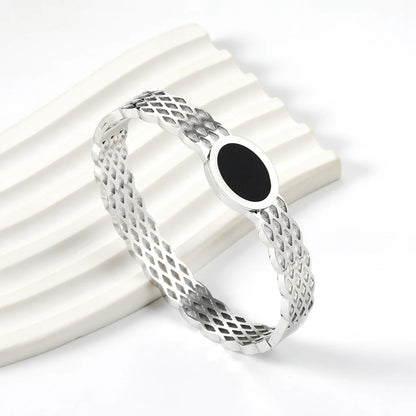 Woven Stainless Steel with Black Oil Drop Bracelet