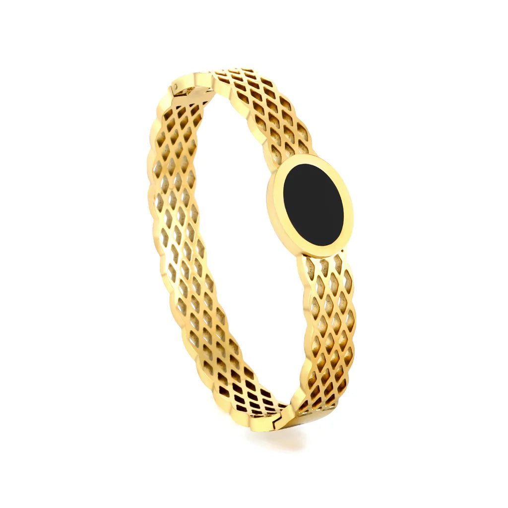 Woven Stainless Steel with Black Oil Drop Bracelet