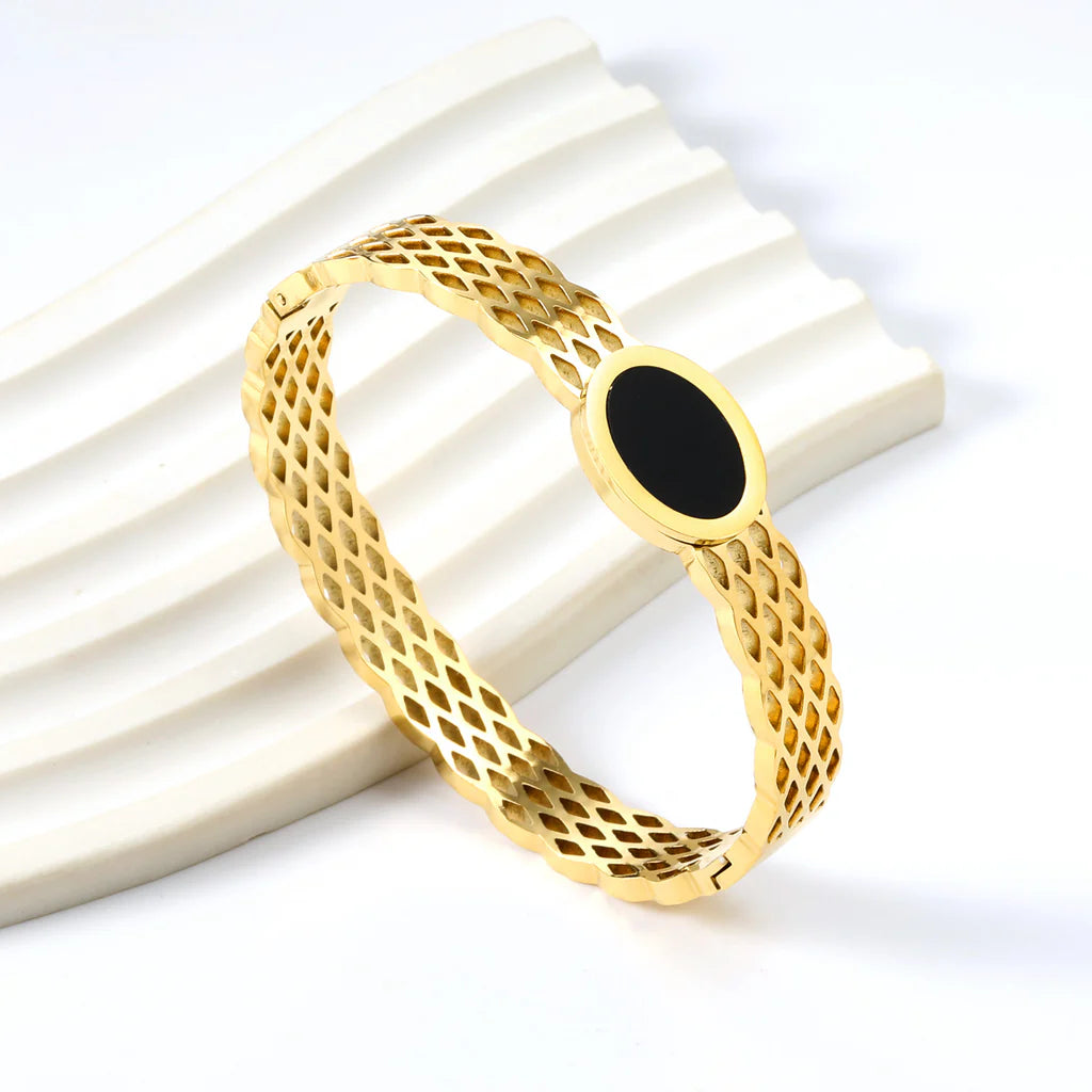 Woven Stainless Steel with Black Oil Drop Bracelet