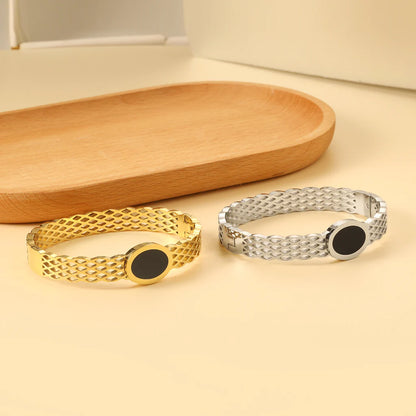Woven Stainless Steel with Black Oil Drop Bracelet