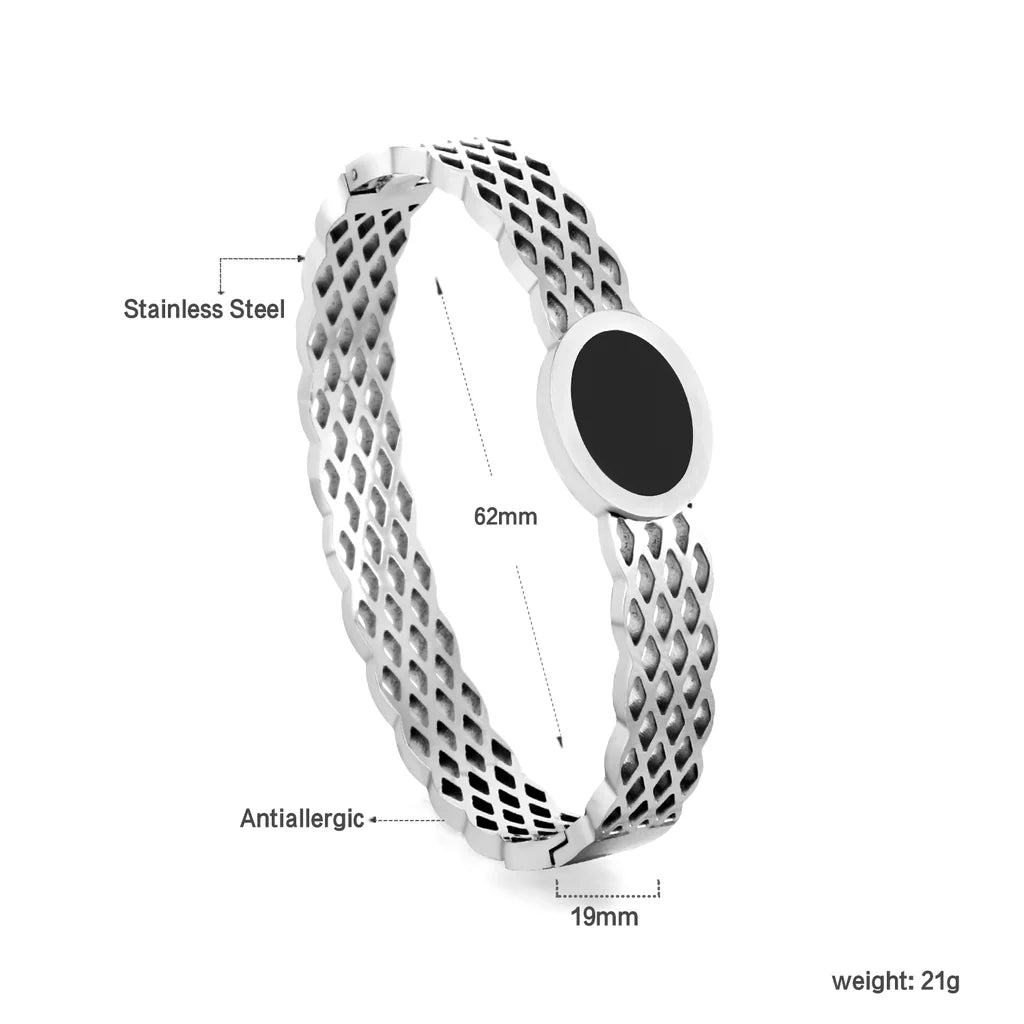 Woven Stainless Steel with Black Oil Drop Bracelet